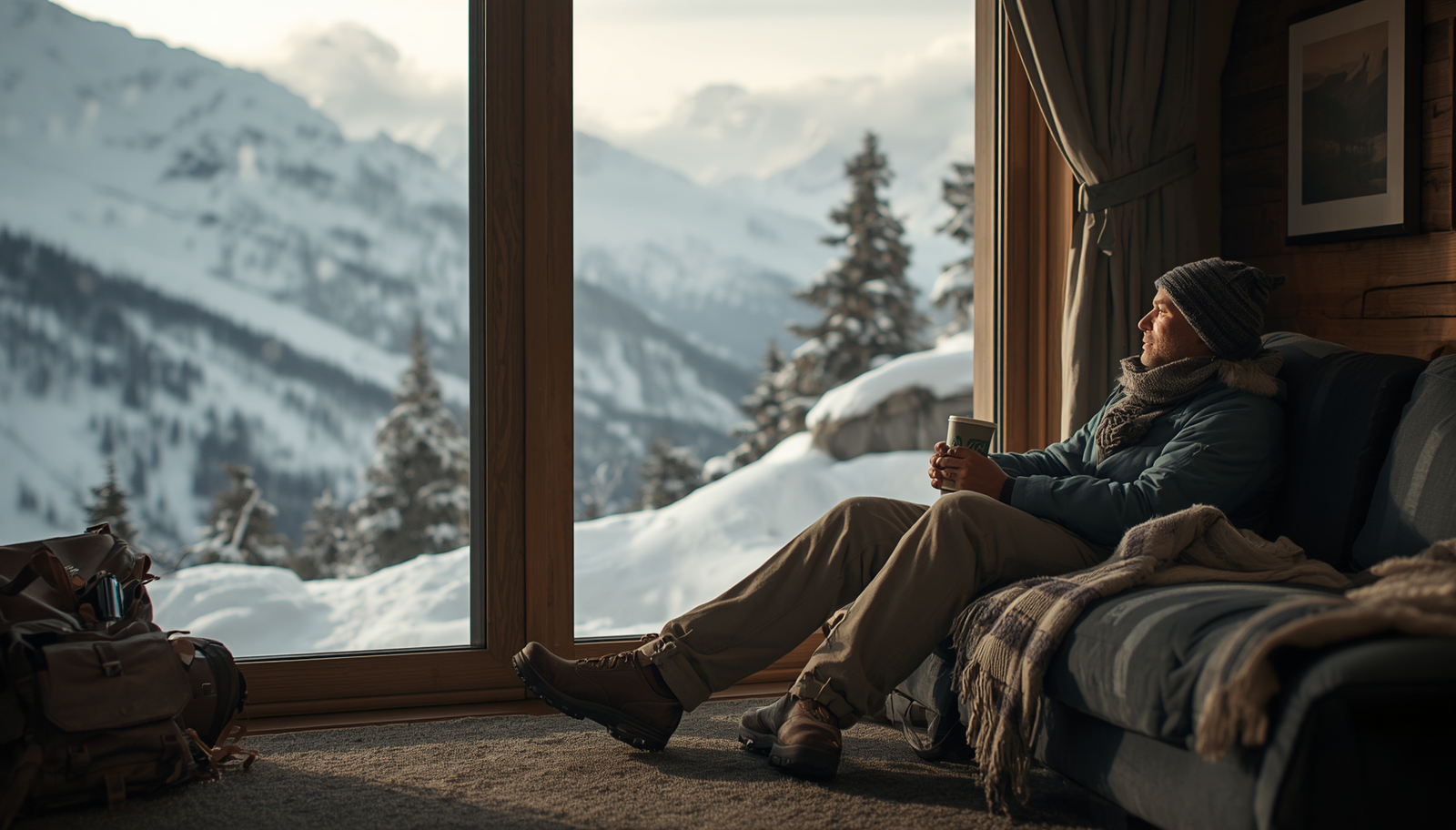 Relaxing After a Winter Mountain Hike Winter Mountain Hike
